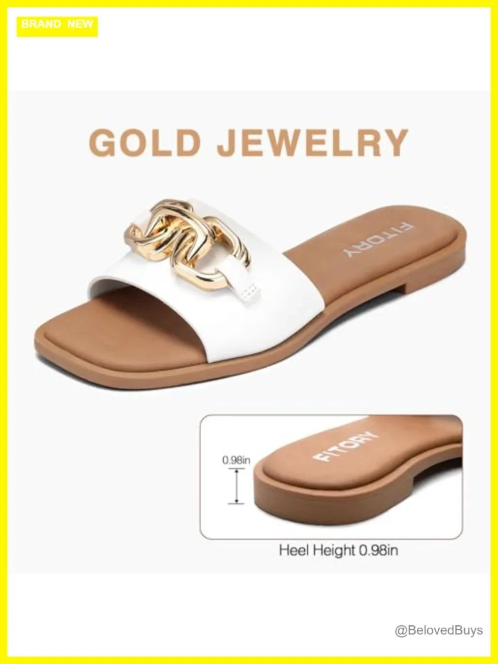 Faux Leather Slide Sandals with Gold Buckle - Cushioned Insole
